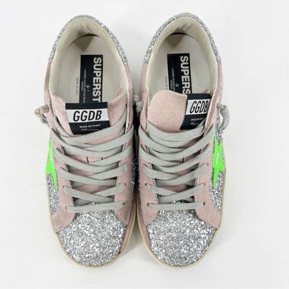 Golden Goose Glitter Superstar Low Top Sneakers Pink Green 39 Italy US 9 - Picture 4 of 15